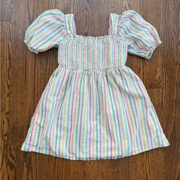 Gap Rainbow Smocked Puff Sleeve Dress XS - Picture 2 of 9